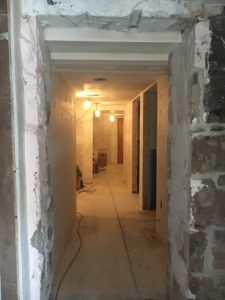 Basement hall with new drywall
