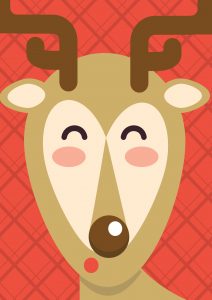 Cartoon reindeer head on red background