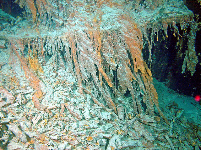 Rusticles on and on the ocean floor near the Titanic