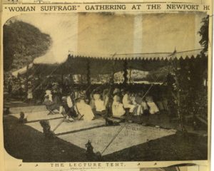 Newspaper clipping showing the "Lecture Tent" at Marble House
