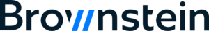 Brownstein Logo, black font with the two slanted lines making the "w" in blue