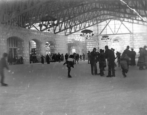 a group of people standing in front of a building