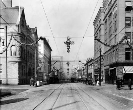 an old photo of a city street