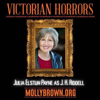 Victorian Horrors poster with a woman in a frame and text about MollyBrown.org.